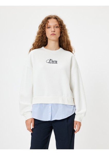 Oversize Sweatshirt Bisiklet Yaka Sloganlı Kumaş Detaylı modelleri