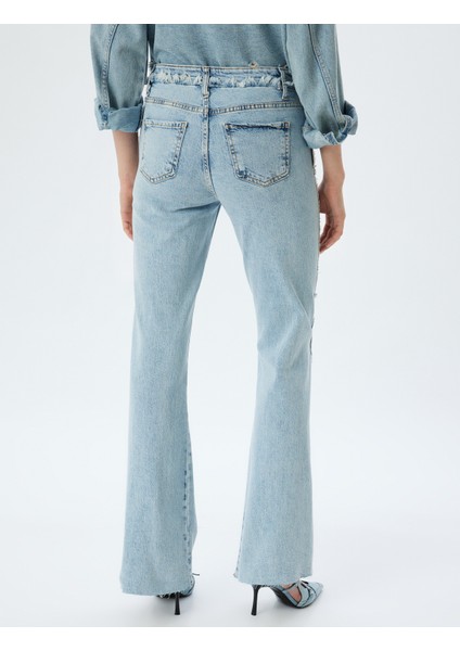 Ispanyol Paça Kot Pantolon Düğmeli Normal Bel Slim Fit - Flare Jean