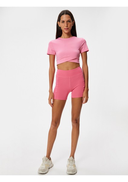 Crop Spor Tişört Slim Fit Bisiklet Yaka Katlı Kısa Kollu fiyatları