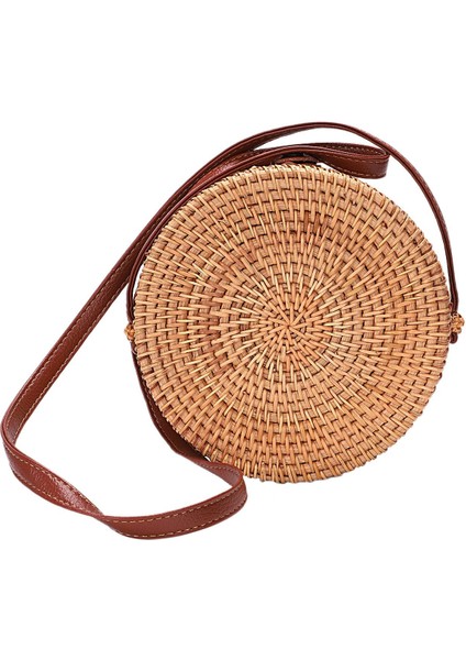 Baskı Yuvarlak Rattan Crossbody Çanta, Kadınlar Için Hasır Boho Çanta Çanta El Yapımı Debriyaj Dokuma Omuz (Yurt Dışından)