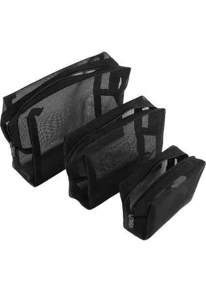 Siyah Örgü Makyaj Çantası Fermuarlı Kese Seyahat Kozmetik ve Tuvalet Malzemeleri Organizatör Çantaları 3'lü Paket (S,m,l) (Yurt Dışından) fiyatları