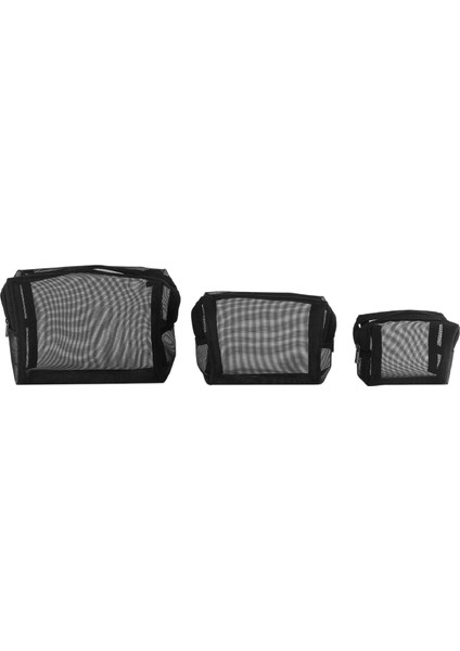 Siyah Örgü Makyaj Çantası Fermuarlı Kese Seyahat Kozmetik ve Tuvalet Malzemeleri Organizatör Çantaları 3'lü Paket (S,m,l) (Yurt Dışından) modelleri