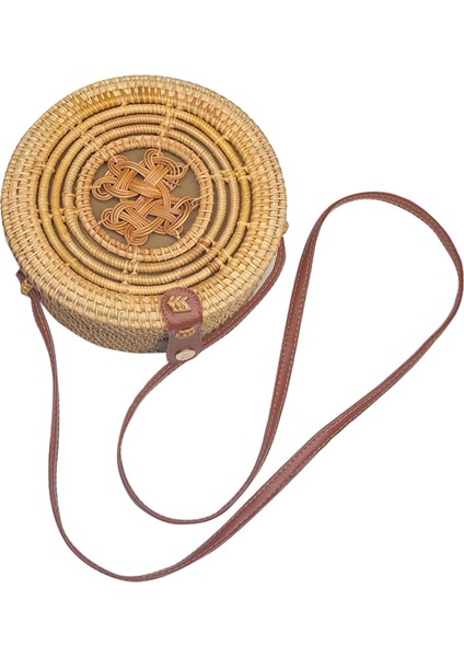 Yuvarlak Kamış Örgü Çanta Yaz Hasır Düğme El Yapımı Dokuma Plaj Omuz Kadınlar Için Vücut Çantası Bohemian Bambu Festivali (Yurt Dışından)