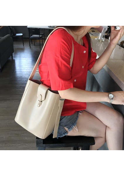 Lüks Kova Kadın Omuzdan Askili Çanta Rahat Bez Çantalar Basit Postacı Çantası Büyük 2 Takım Kompozit Krem Sarı (Yurt Dışından) fiyatları