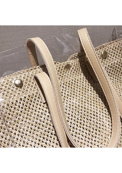 2 Adet Kompozit Çanta Yaz Plaj Örgü Tote Kadın Saman Bayanlar Pvc Omuz Çanta Çantalar Kadın (Haki) (Yurt Dışından) fırsatları