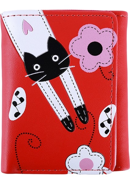 Yeni Kadın Cüzdan Sevimli Karikatür Kedi Tarzı Bozuk Para Cüzdanı Kız Debriyaj Kısa Değişim Bayanlar Kart Sahibinin, Kırmızı (Yurt Dışından)