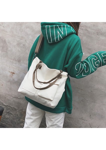 Kadın Kanvas Omuz Çantası Rahat Alışveriş Öğrenci Dış Cepli Crossbody Çanta Kadın Çanta-Siyah (Yurt Dışından) fırsatları