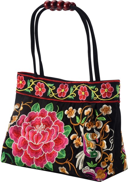 Çin Tarzı Kadın Çanta Nakış Etnik Yaz El Yapımı Çiçekler Bayanlar Tote Omuz Çantaları - Vücut (Kırmızı Şakayık) (Yurt Dışından) modelleri
