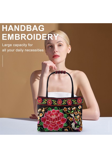 Çin Tarzı Kadın Çanta Nakış Etnik Yaz El Yapımı Çiçekler Bayanlar Tote Omuz Çantaları - Vücut (Kırmızı Şakayık) (Yurt Dışından) fırsatları