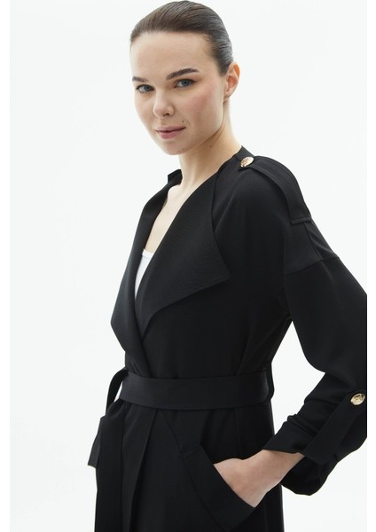 Geniş Yaka Apoletli Uzun Ceket modelleri