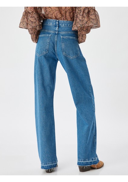 Düz Uzun Paça Kot Pantolon Çift Bel Detaylı Normal Bel - Straight Jean