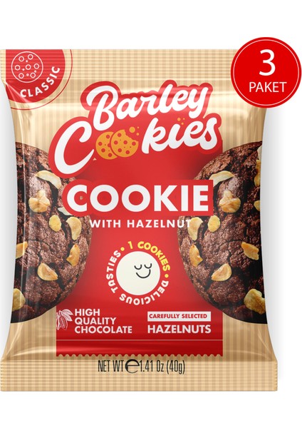 Barley Cookies Fındıklı Kakaolu Classic Cookies 40G x 3 Paket