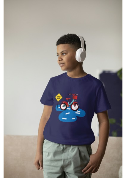 Erkek Çocuk Pamuk Bisiklet Baskılı Kısa Kol Tshirt