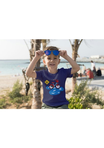 Erkek Çocuk Pamuk Bisiklet Baskılı Kısa Kol Tshirt
