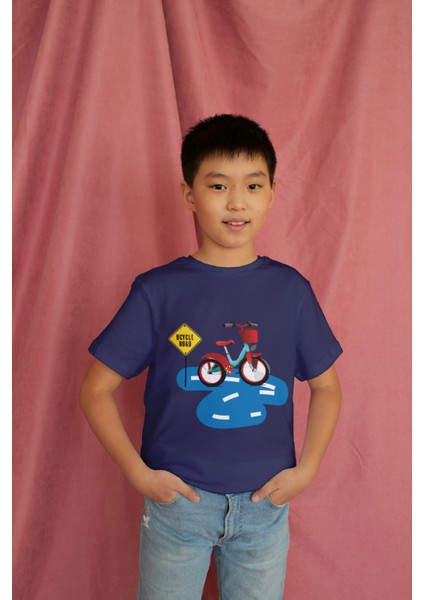Erkek Çocuk Pamuk Bisiklet Baskılı Kısa Kol Tshirt