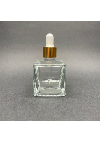 50 ml Kare Model Cam Damlalıklı Şişe , Gold Metal Kapaklı , 50 cc Cam Damlalıklı Köşeli Şişe x 6 Adet