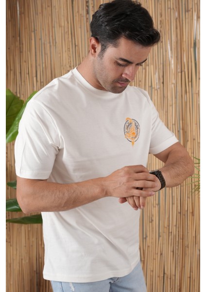 Erkek Tişört New Season Unisex Over Size Ön Arka Baskılı T -Shirt %100 Pamuk