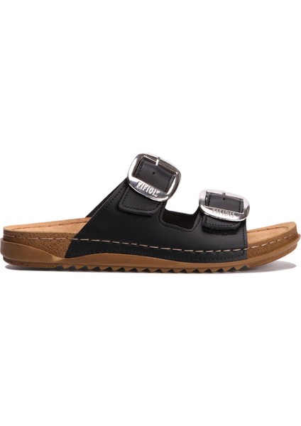 Kadın Anatomik Deri Çift Bantlı Terlik