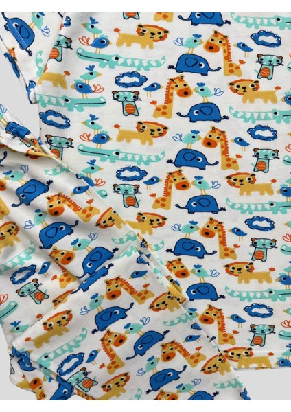 Elmas Kids Erkek Çocuk %100 Pamuklu Safari Desenli Beyaz Kısa Kollu Yazlık Pijama Takımı