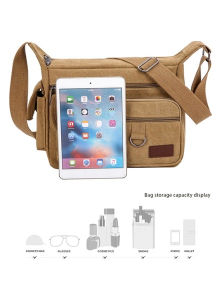 Çok Cepli Kanvas Erkek Omuz Çantası Moda Büyük Kapasiteli Alet Rahat Messenger Siyah (Yurt Dışından) fiyatları