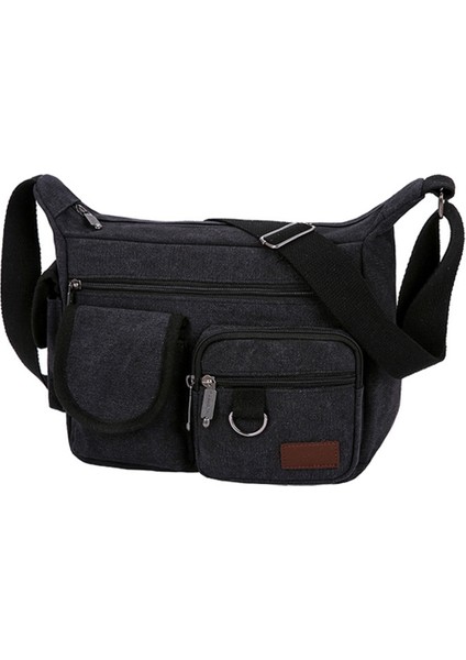 Çok Cepli Kanvas Erkek Omuz Çantası Moda Büyük Kapasiteli Alet Rahat Messenger Siyah (Yurt Dışından) fırsatları