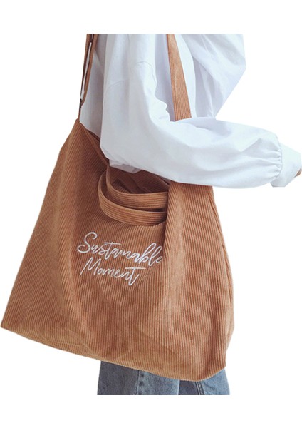 Kadın Kadife Kanvas Rahat Omuz Çantası Alışveriş Crossbody Moda Retro Edebi Nakış Mektup Çanta (Kahverengi) (Yurt Dışından) fiyatları