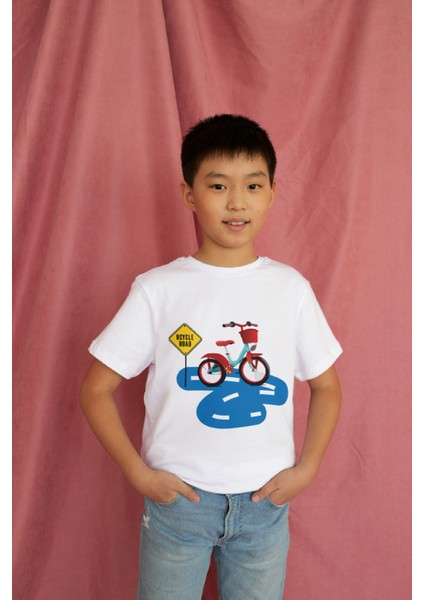 Erkek Çocuk Pamuk Bisiklet Baskılı Kısa Kol Tshirt modelleri