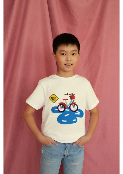 Erkek Çocuk Pamuk Bisiklet Baskılı Kısa Kol Tshirt modelleri