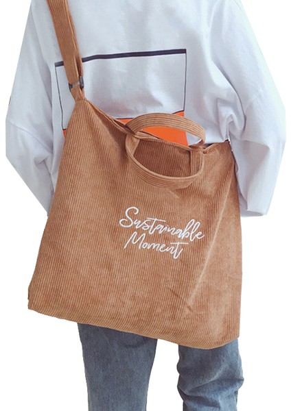 Kadın Kadife Kanvas Rahat Omuz Çantası Alışveriş Crossbody Moda Retro Edebi Nakış Mektup Çanta (Kahverengi) (Yurt Dışından) fırsatları