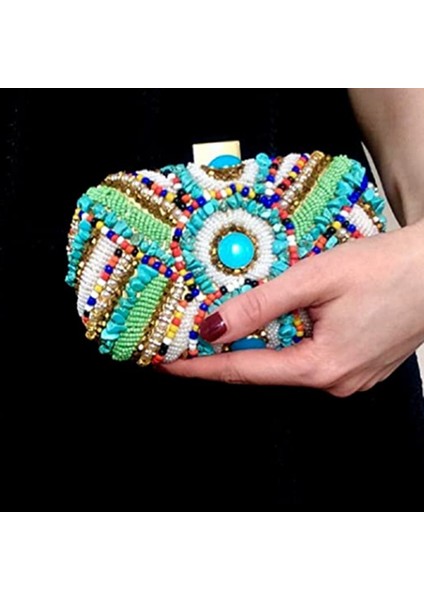 Vintage Renkli Taşlar Kadın Boncuklu Debriyaj Çanta Akşam Düğün Çanta Çantalar (Yurt Dışından) fırsatları