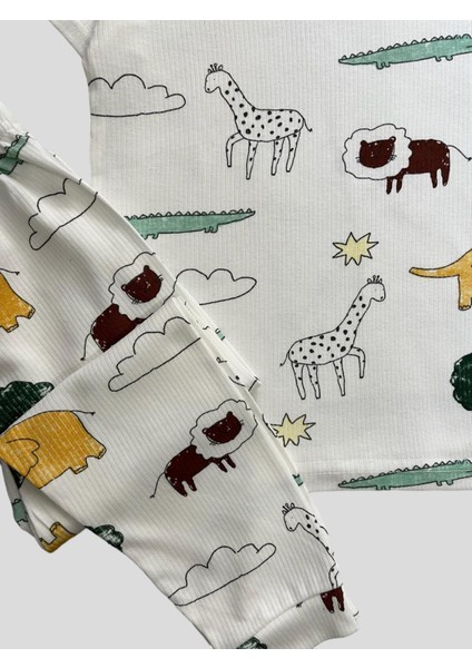 Elmas Kids Erkek Çocuk Pamuklu Safari Desenli Fitilli Kumaş Kısa Kollu Pijama Takımı