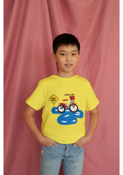 Erkek Çocuk Pamuk Bisiklet Baskılı Kısa Kol Tshirt modelleri