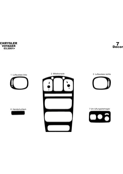 Marscockpitdesign Chrysler Voyager Konsol-Maun Kaplama 2001-2007 7 Parça