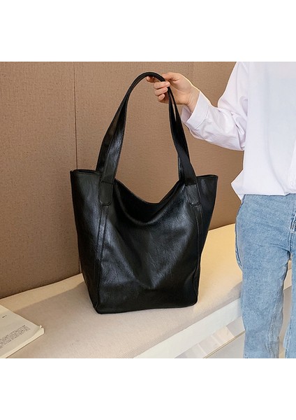 Vahşi Omuz Çantası Yeni Dalga Kore Versiyonu Büyük Kapasiteli Basit Tote Taşınabilir Büyük Çanta (Siyah) (Yurt Dışından) modelleri