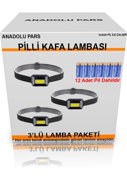 Anadolu Pars 3 Adet Balıkçı Lambası Parlak Beyaz Cobled (Siyah Kasa)