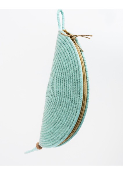 Mint Yeşili Boncuk Detaylı Hasır Clutch Çanta