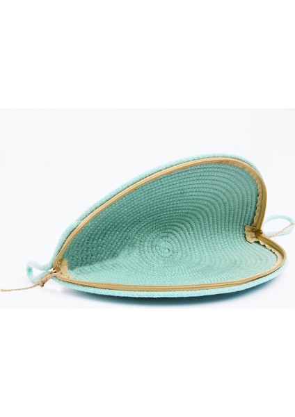 Mint Yeşili Boncuk Detaylı Hasır Clutch Çanta