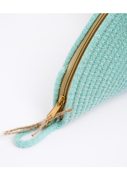 Mint Yeşili Boncuk Detaylı Hasır Clutch Çanta