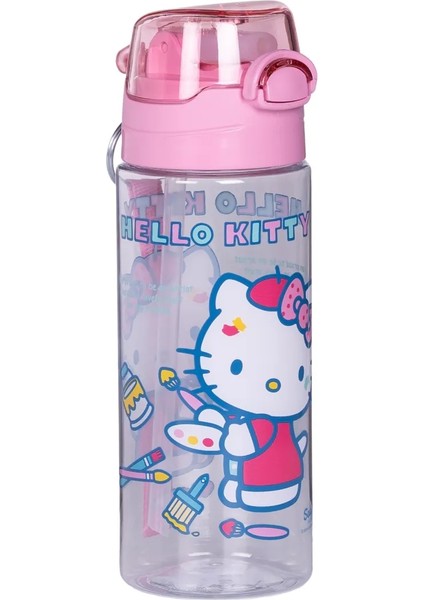 500ML Hello Kitty Pipetli Askılı Kilitlenebilir Su Matarası