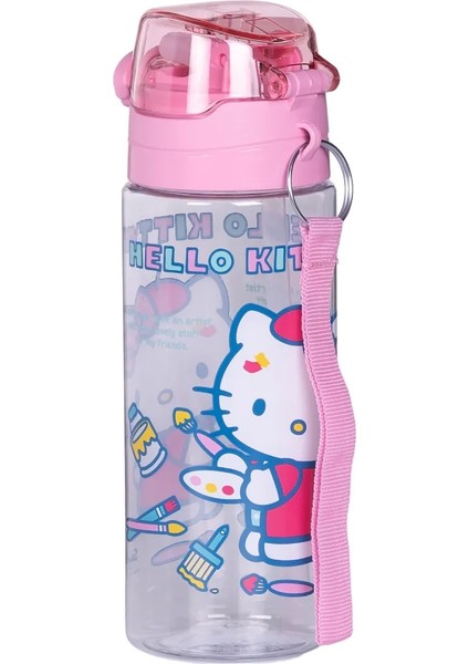 500ML Hello Kitty Pipetli Askılı Kilitlenebilir Su Matarası