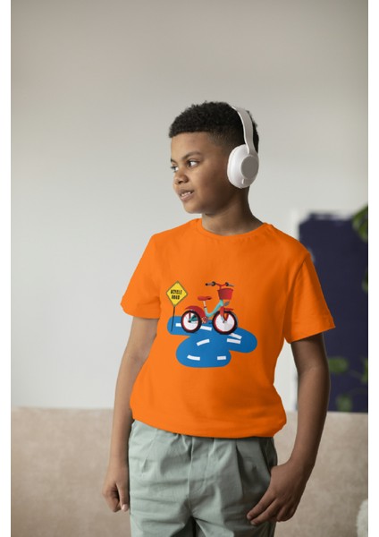 Erkek Çocuk Pamuk Bisiklet Baskılı Kısa Kol Tshirt