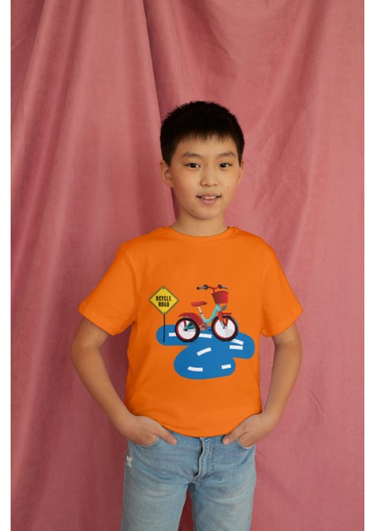 Erkek Çocuk Pamuk Bisiklet Baskılı Kısa Kol Tshirt modelleri