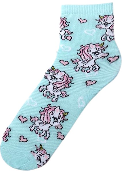 Çocuk Unicorn Desenli Soket Çorap Yeşil
