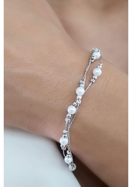 Italyan 925AYAR Gümüş Inci Detaylı Tasarım Bileklik fiyatları