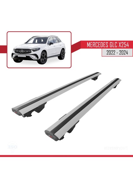 Mercedes Glc (X254) 2022 ve Sonrası ile Uyumlu Hook Model Anahtar Kilitli Ara Atkı Tavan Barı Gri