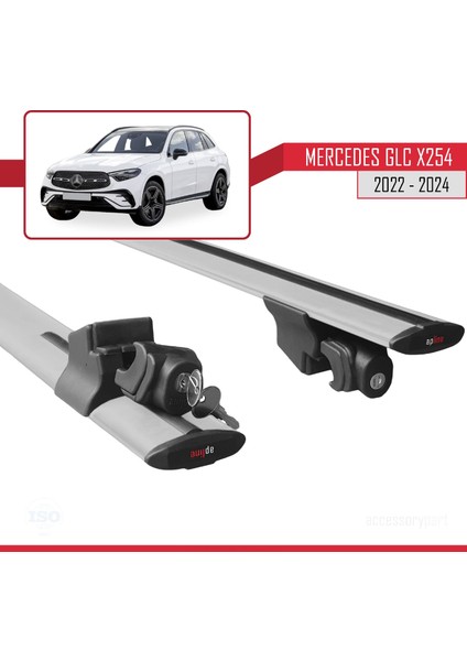 Mercedes Glc (X254) 2022 ve Sonrası ile Uyumlu Hook Model Anahtar Kilitli Ara Atkı Tavan Barı Gri