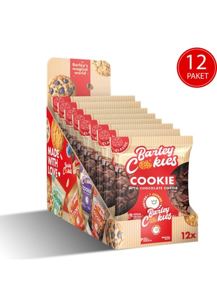 Barley Cookies Parça Çikolatalı Kakaolu Classic Cookies 40G x 12 Paket