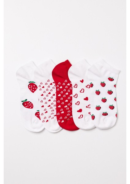 Kız Çocuk Çilek Desenli 5'li Patik Çorap