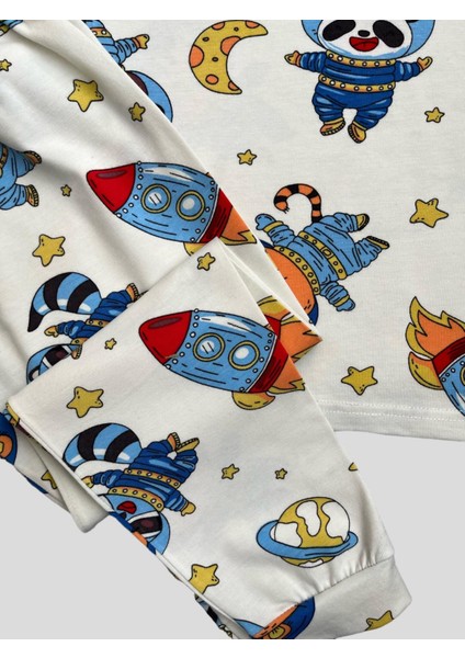 Elmas Kids Erkek Çocuk %100 Pamuklu Astronot Hayvanlar Desenli Kısa Kollu Yazlık Pijama Takımı