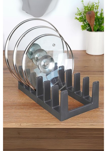 1 Adet Çok Amaçlı Tabak Tava Tencere Kapağı Düzenleyici-Plastik Çekmece Dolap İçi Düzenleyici Gri indirimleri